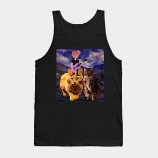 watercolor cat playing guitar on cat Tank Top